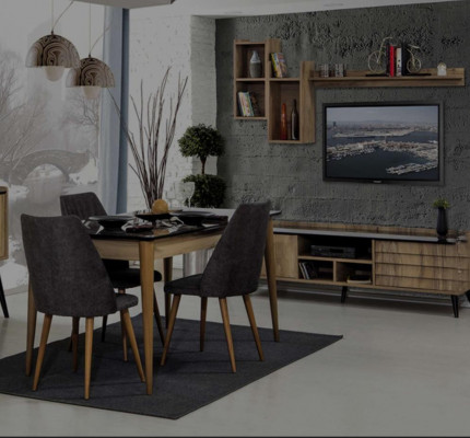 Black and Brown Dining Room Set Dining Table 4x Chairs Sideboard Mirror 8-piece