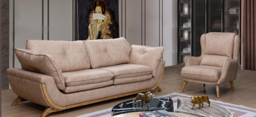 Beige seating ensemble luxury sofas designer sofa set 3+1 seater furniture