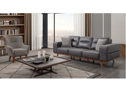 Gray living room sofa set three-seater armchair luxury upholstered seat