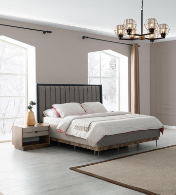Gray bedroom set luxury bed 2x nightstands stylish ensemble