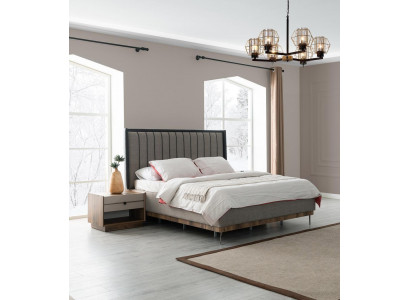 Gray bedroom set luxury bed 2x nightstands stylish ensemble