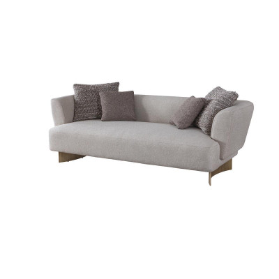 Gray upholstery three-seater living room designer couches wood frame sofa