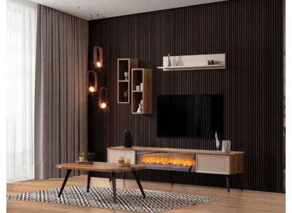 Stylish Living Room Wall Unit Designer Wood Coffee Table 2x Shelves