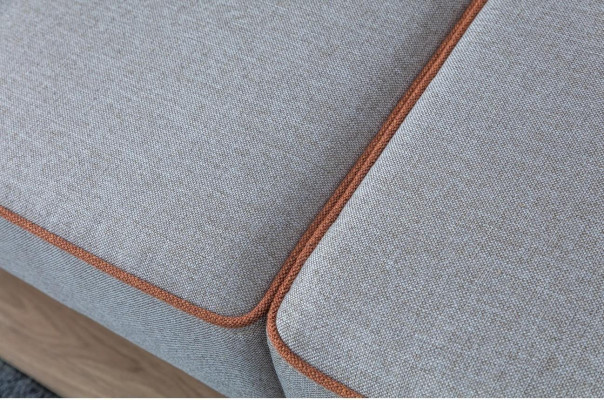 Blue fabric sofa, living room, three-seater, upholstery, furniture, wooden frame, couch