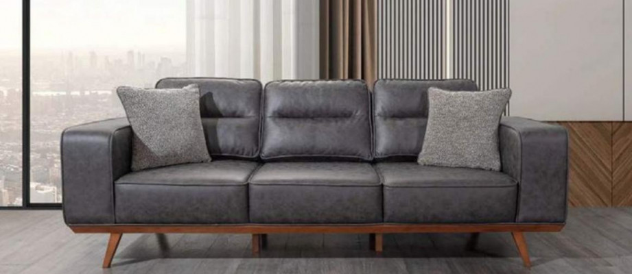 Modern grey 3-seater upholstered luxury leather sofas living room furniture