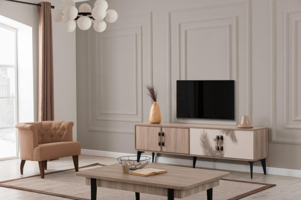 Modern living room set TV cabinet luxurious coffee table wood furniture