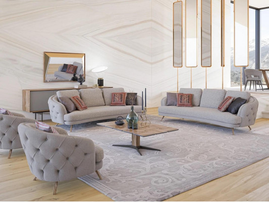 Designer Gray Upholstered Furniture Living Room Set 5-piece 2x Sofas Luxury 2x Armchairs