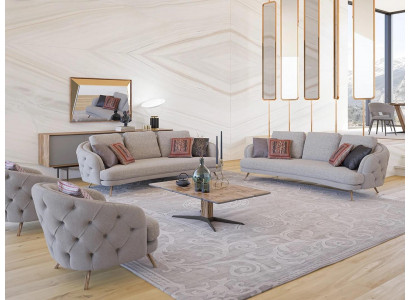 Designer Gray Upholstered Furniture Living Room Set 5-piece 2x Sofas Luxury 2x Armchairs