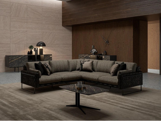 Sectional corner sofa L-shape brown textile living room luxury coffee table new furniture