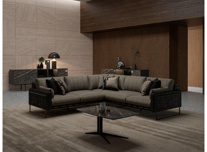 Sectional corner sofa L-shape brown textile living room luxury coffee table new furniture