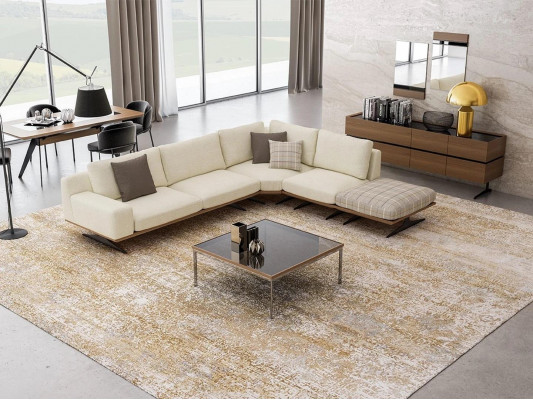Living Room Luxury Set Corner Sofa L-Shape Upholstered Furniture Design Modern Coffee Table