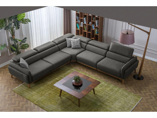Living Room Leather Sofa Couch L-Shape Upholstered Seat Corner Sofa Set Coffee Table
