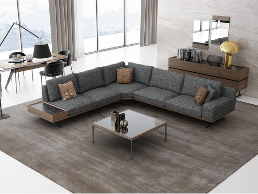 Gray Sofa L-Shape Living Room Set 2 Piece Coffee Table Corner Sofa Luxury Upholstered Furniture