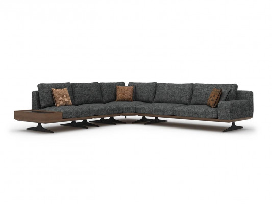 Gray Sofa L-Shape Living Room Set 2 Piece Coffee Table Corner Sofa Luxury Upholstered Furniture