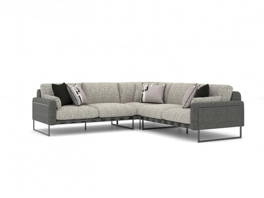 Luxury Gray Sofa L-Shaped Modern Corner Suite Design Living Room Fabric New