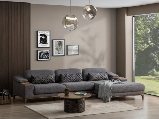 Living Room Luxury Gray Corner Sofa L Shape Upholstered Furniture Textile Set Modern Design