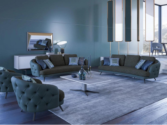 Living room brown sofa set 2x three-seater sofa 2x armchair luxury coffee table