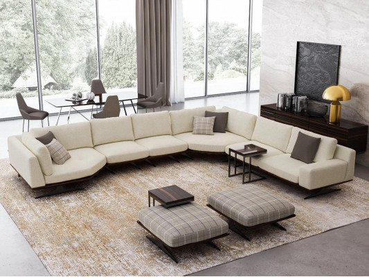 Living room set 5-piece L-shaped corner sofa 2x stools suite design 2x side table