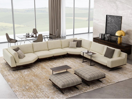 Luxury Complete Corner Sofa L-Shaped Sofas Luxury 2x Side Table 2x Stool Set New