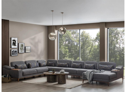 Design U-Shaped Corner Sofa Couch Modern Textile Set Grey Upholstered Furniture New
