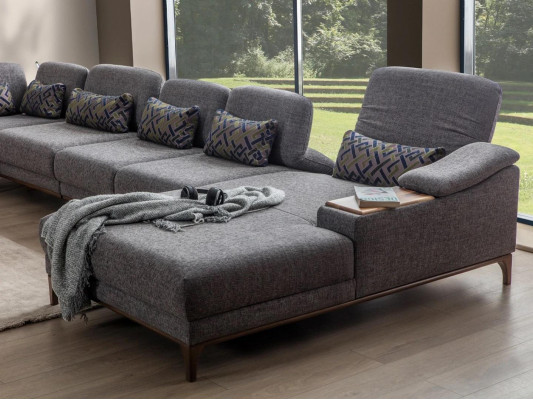 Design U-Shaped Corner Sofa Couch Modern Textile Set Grey Upholstered Furniture New