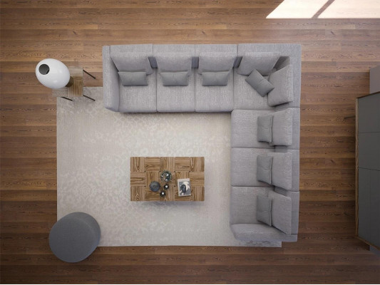 New Complete Furniture Corner Sofa L-Shape Textile Furniture Living Room Wood Coffee Table