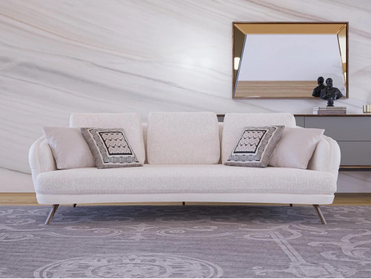 Luxury Three-Seater Sofa Design White Upholstery Modern Living Room New Furniture