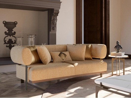 Design Beige Sofa Two-Seater Couch Luxury Furniture Textile Interior Upholstered Furniture