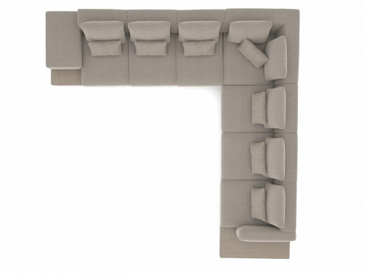 Living room gray upholstered corner sofa L-shape design coffee table side table
