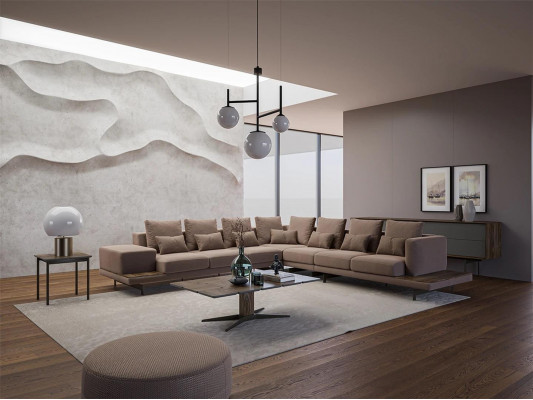 Designer living room set 3-piece upholstered furniture corner sofa L-shape wood coffee table new