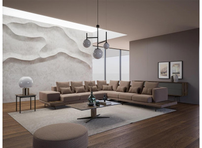 Designer living room set 3-piece upholstered furniture corner sofa L-shape wood coffee table new