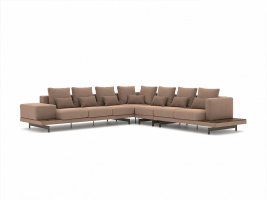 Designer living room set 3-piece upholstered furniture corner sofa L-shape wood coffee table new