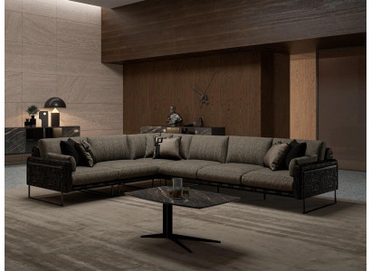 Design furniture living room brown corner sofa L-shape luxury coffee table furnishing new