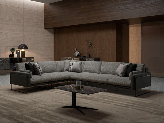 Living room upholstered textile corner sofa L-shape furnishings luxury coffee table