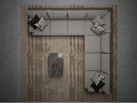 Living room upholstered textile corner sofa L-shape furnishings luxury coffee table