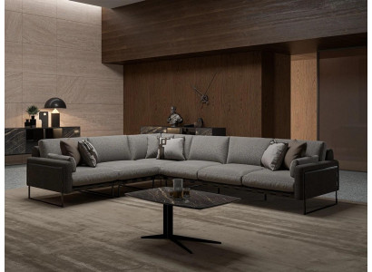 Gray ensemble living room sofa couch corner sofa L-shape furniture coffee table