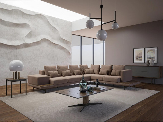 Living room corner sofa L-shape designer luxury set furnishing coffee table new