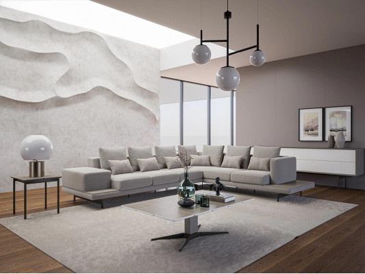 Upholstered Furniture Grey Sofa Couch L-Shaped Design Corner Sofa New Living Room Coffee Table