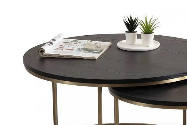 Coffee tables 2-piece top and bottom brass metal legs high-quality living room
