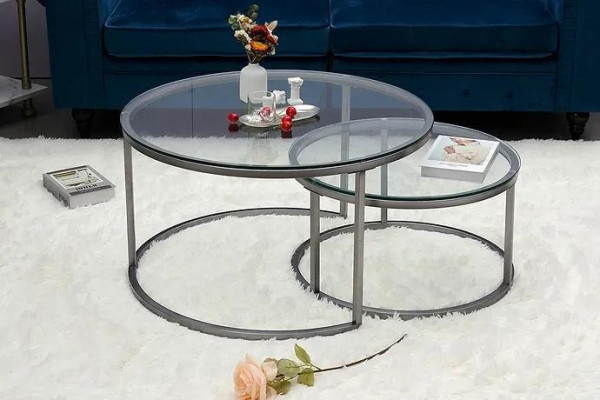 Coffee tables 2 pieces glass tabletop metal gold-colored living room furniture