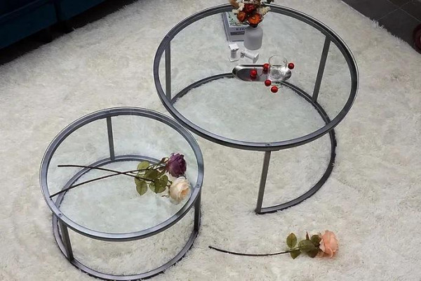 Coffee tables 2 pieces glass tabletop metal gold-colored living room furniture
