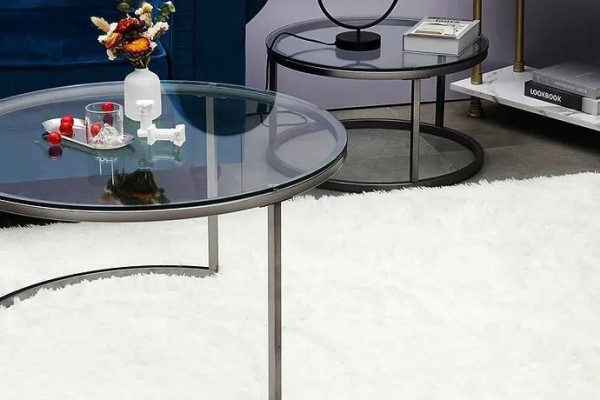 Coffee tables 2 pieces glass tabletop metal gold-colored living room furniture