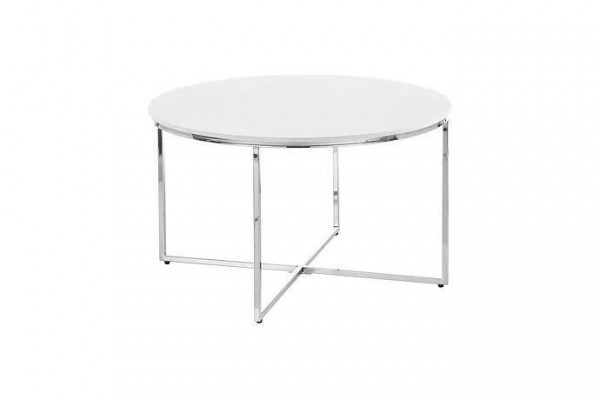 Luxurious white coffee table with legs made of white metal, silver-colored, living room, new
