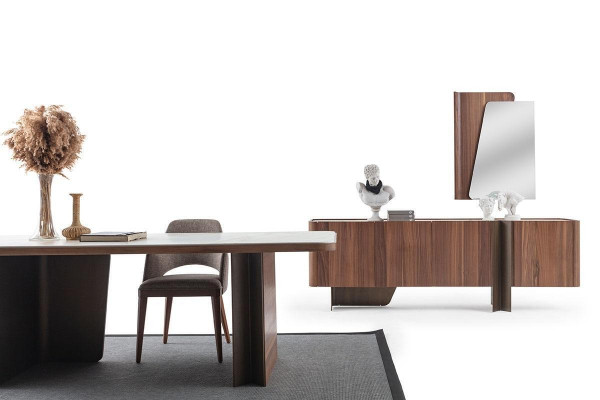 Dining Room 7-Piece Modern Set Dining Table Sideboard Buffet Mirror Chairs