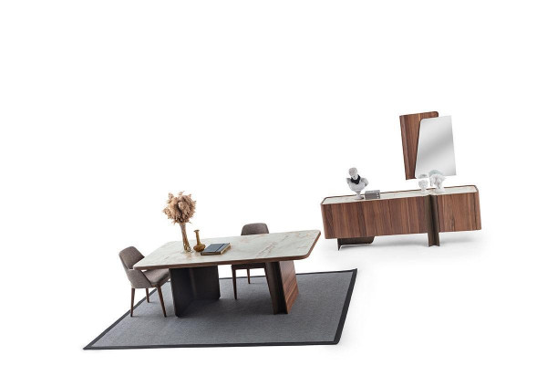 Dining Room 7-Piece Modern Set Dining Table Sideboard Buffet Mirror Chairs