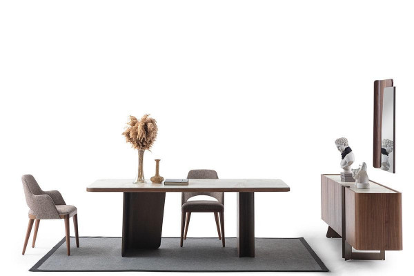 Dining Room 7-Piece Modern Set Dining Table Sideboard Buffet Mirror Chairs