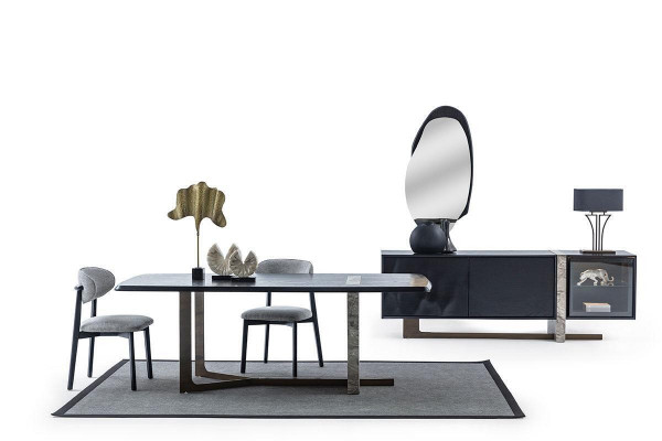 Dining Room 7-Piece Set: Dining Table, Sideboard, Mirror, 4x Chairs, Modern Design