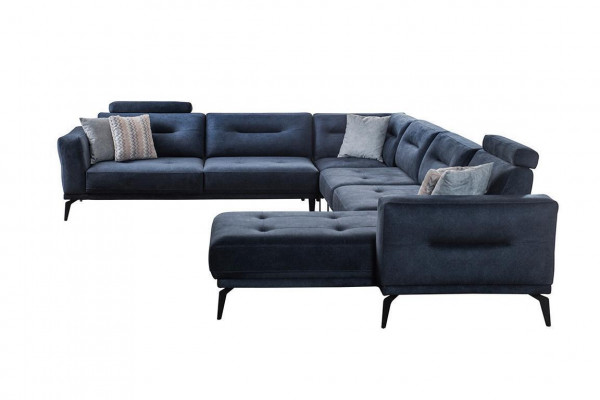 Luxury Modern Design Living Room U-Shape Corner Sofa Solid Dark Blue Sofa