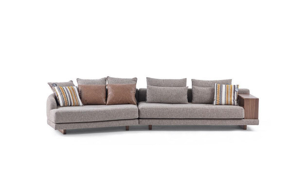 5-seater solid living room fabric sofa gray elegant modern design
