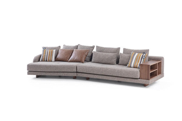 5-seater solid living room fabric sofa gray elegant modern design
